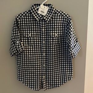 Black and white gingham button down shirt. Never worn, with tags